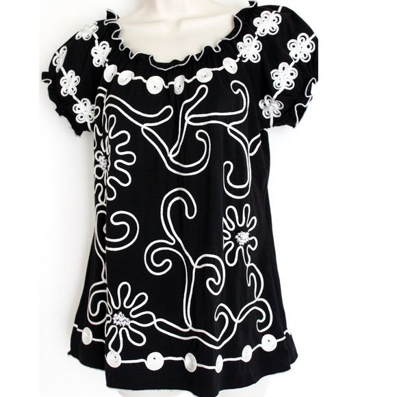Smock Tunic Lauren Michelle Embroidered Classy B/W - Picture 8 of 8